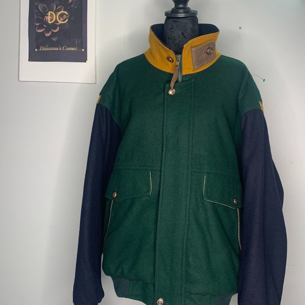 Aberdeen Wool  Vintage  Men's Jacket -XL - Green -Navy Blue & Yellow .